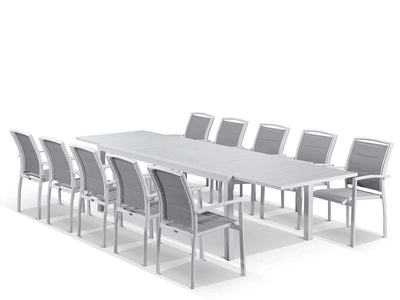 Bronte Extension Table & Verde Chairs | Outdoor Dining Setting in White / Light Grey / 11pc 320cm_1