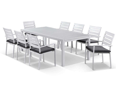 Bronte Extension Table & Twain Chairs | Outdoor Dining Setting in White / Mist / 11pc 320cm_4