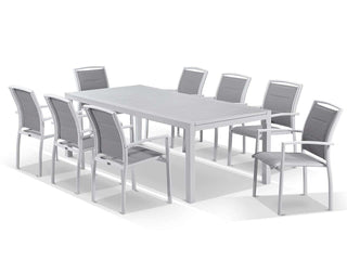 Bronte Extension Table & Verde Chairs | Outdoor Dining Setting in White / Light Grey / 11pc 320cm_2