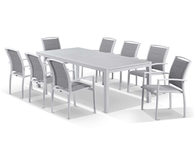 Bronte Extension Table & Verde Chairs | Outdoor Dining Setting in White / Light Grey / 11pc 320cm_2