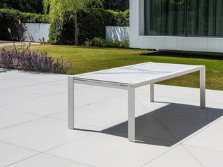 Mona Extension Outdoor Dining Table in White / C55 - close-up.