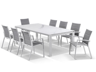 Mona Extension Table & Sevilla Chairs | Outdoor Dining Setting in White / C55 / Light Grey_8