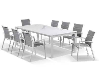 Mona Extension Table & Sevilla Chairs | Outdoor Dining Setting in White / C55 / Light Grey_8
