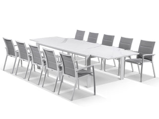 Mona Extension Table & Sevilla Chairs | Outdoor Dining Setting in White / C55 / Light Grey_7