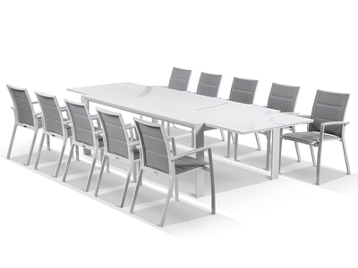 Mona Extension Table & Sevilla Chairs | Outdoor Dining Setting in White / C55 / Light Grey_7
