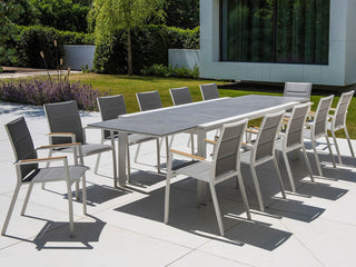 Mona Ceramic Extension Table with Sevilla Teak Arm Chairs -13pc Outdoor Dining Setting_1