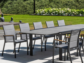 Mona Ceramic Extension Table with Sevilla Teak Arm Chairs -11pc Outdoor Dining Setting_4