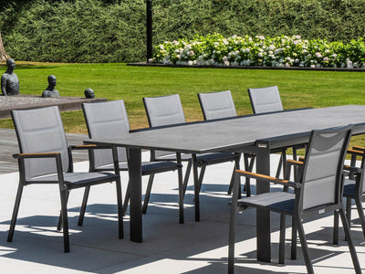 Mona Ceramic Extension Table with Sevilla Teak Arm Chairs -11pc Outdoor Dining Setting_4
