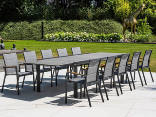 Mona Ceramic Extension Table with Sevilla Teak Arm Chairs -11pc Outdoor Dining Setting_1