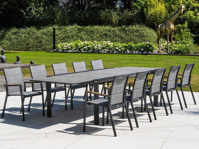 Mona Ceramic Extension Table with Sevilla Teak Arm Chairs -11pc Outdoor Dining Setting_1