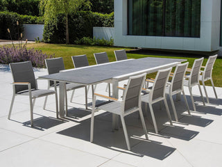 Mona Ceramic Extension Table with Sevilla Teak Arm Chairs -11pc Outdoor Dining Setting_1