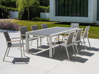 Mona Ceramic Extension Table with Sevilla Teak Arm Chairs -13pc Outdoor Dining Setting_6