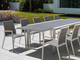 Mona Ceramic Extension Table with Sevilla Teak Arm Chairs -11pc Outdoor Dining Setting_6