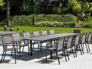 Mona Ceramic Extension Table with Sevilla Teak Arm Chairs -13pc Outdoor Dining Setting_1