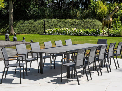 Mona Ceramic Extension Table with Sevilla Teak Arm Chairs -13pc Outdoor Dining Setting_1