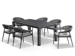 Adele Table & Nivala Chairs | Outdoor Dining Setting in Charcoal / Black / 7pc 165cm_1