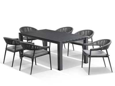 Adele Table & Nivala Chairs | Outdoor Dining Setting in Charcoal / Black / 7pc 165cm_1