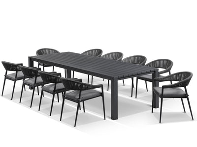 Adele Table & Nivala Chairs | Outdoor Dining Setting in Charcoal / Black / 11pc 280cm_1
