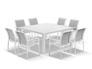 Adele Table & Verde Chairs | Outdoor Dining Setting in White / 9pc 148cm_1