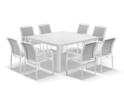 Adele Table & Verde Chairs | Outdoor Dining Setting in White / 9pc 148cm_1
