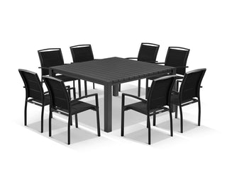Adele Table & Verde Chairs | Outdoor Dining Setting in Charcoal / 9pc 148cm_1