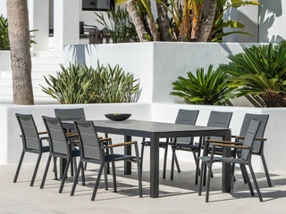 Danli Ceramic Table with Sevilla Teak Arm Chairs 9pc Outdoor Dining Setting_1