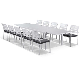 Bronte Extension Table & Twain Chairs | Outdoor Dining Setting in White / Mist / 11pc 320cm_1