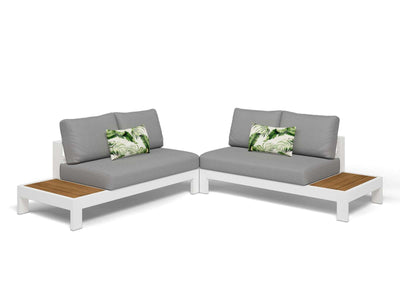 Aspen Teak Platform | Outdoor Lounge Setting in White / Light Grey / Grey Chine / 4 Seater 2LH-2RH / Aspen Coffee Table Set_13