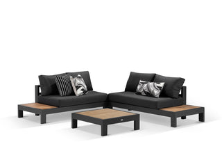 Aspen Teak Platform | Outdoor Lounge Setting in Charcoal / Sooty / Dark Grey / 4 Seater 2LH-2RH / Aspen Corner Table_1