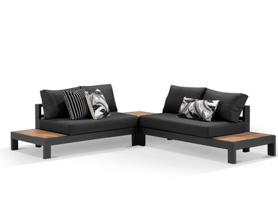 Aspen Teak Platform | Outdoor Lounge Setting in Charcoal / Sooty / Dark Grey / 4 Seater 2LH-2RH / Aspen Corner Table_3