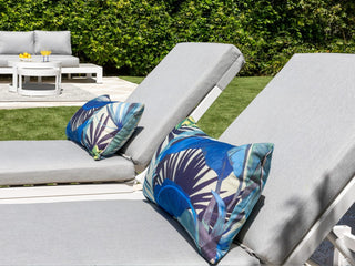 Aspen Outdoor Sunlounge in White / Grey Chine - back view.
