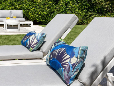 Aspen Outdoor Sunlounge in White / Grey Chine - back view.