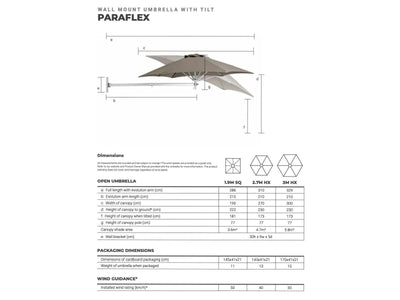 Paraflex 1.9m Square Outdoor Wall Mount Umbrella in Smoked Tweed 6.