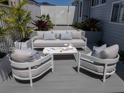 Pasadena Sofa Set | Outdoor Lounge Setting in White / Dove / 5 Seater / Pasadena Coffee Table_1