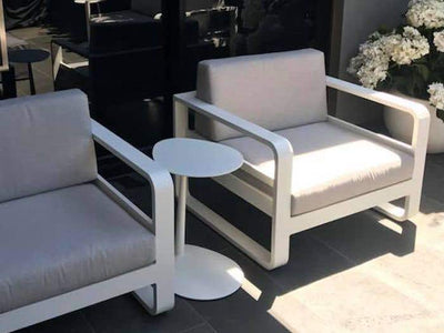 Petal Outdoor Side Table in White - side view 2.