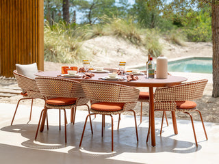 Phil Outdoor Dining Chair in Rust / Urban Glow / Play Saffran 3