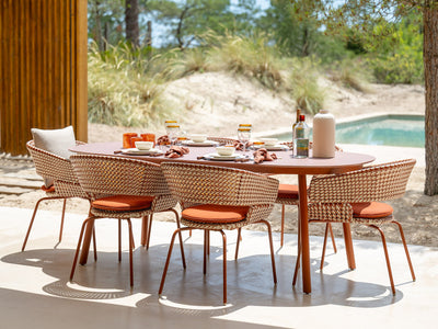 Phil Outdoor Dining Chair in Rust / Urban Glow / Play Saffran 3