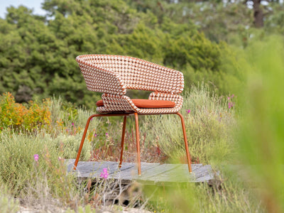 Phil Outdoor Dining Chair in Rust / Urban Glow / Play Saffran 1