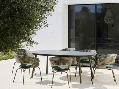 Phil Table & Phil Chairs | Outdoor Dining Setting in Green / Chester Green / Forest Fog