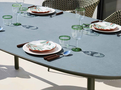 Phil Table & Phil Chairs | Outdoor Dining Setting in Green / Chester Green / Forest Fog 11