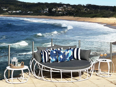 Purist Outdoor Coffee Table in White - side view.