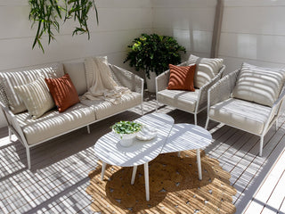 Safari Sofa Set | Outdoor Lounge Setting in White / Linen / Beech / Amazone Coffee Table Set_1
