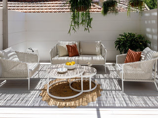 Safari Sofa Set | Outdoor Lounge Setting in White / Linen / Beech / Milos Coffee Table Set_6