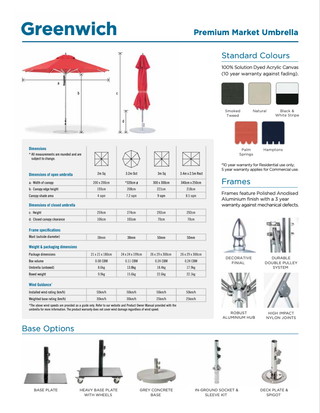 Greenwich 3m Square Outdoor Market Umbrella in Smoked Tweed 2.