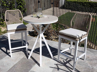 Adele Ceramic Round Table & Serang Armless Chairs | Outdoor Bar Setting in White / Travertino / Biscuit / 3pc 72cm_1