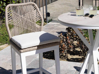 Adele Ceramic Round Table & Serang Armless Chairs | Outdoor Bar Setting in White / Travertino / Biscuit / 3pc 72cm_4