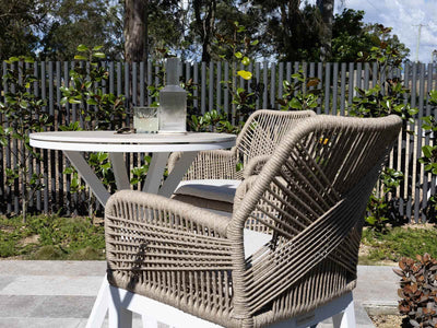 Adele Ceramic Round Table & Serang Chairs | Outdoor Bar Setting in White / Travertino / Biscuit / 5pc 100cm_8