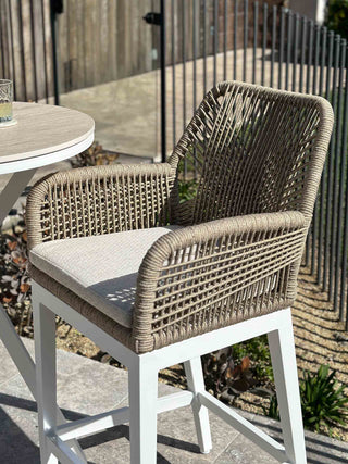 Adele Ceramic Table & Serang Chairs | Outdoor Bar Setting in White / Travertino / Biscuit / 5pc 95x95cm_3