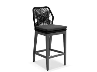 Adele Ceramic Round Table & Serang Armless Chairs | Outdoor Bar Setting in Charcoal / Dark Grey / Black / 5pc 100cm_4