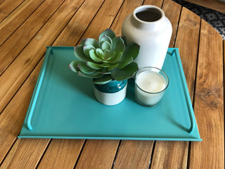Syros Outdoor Serving Tray in Aqua - lifestyle.